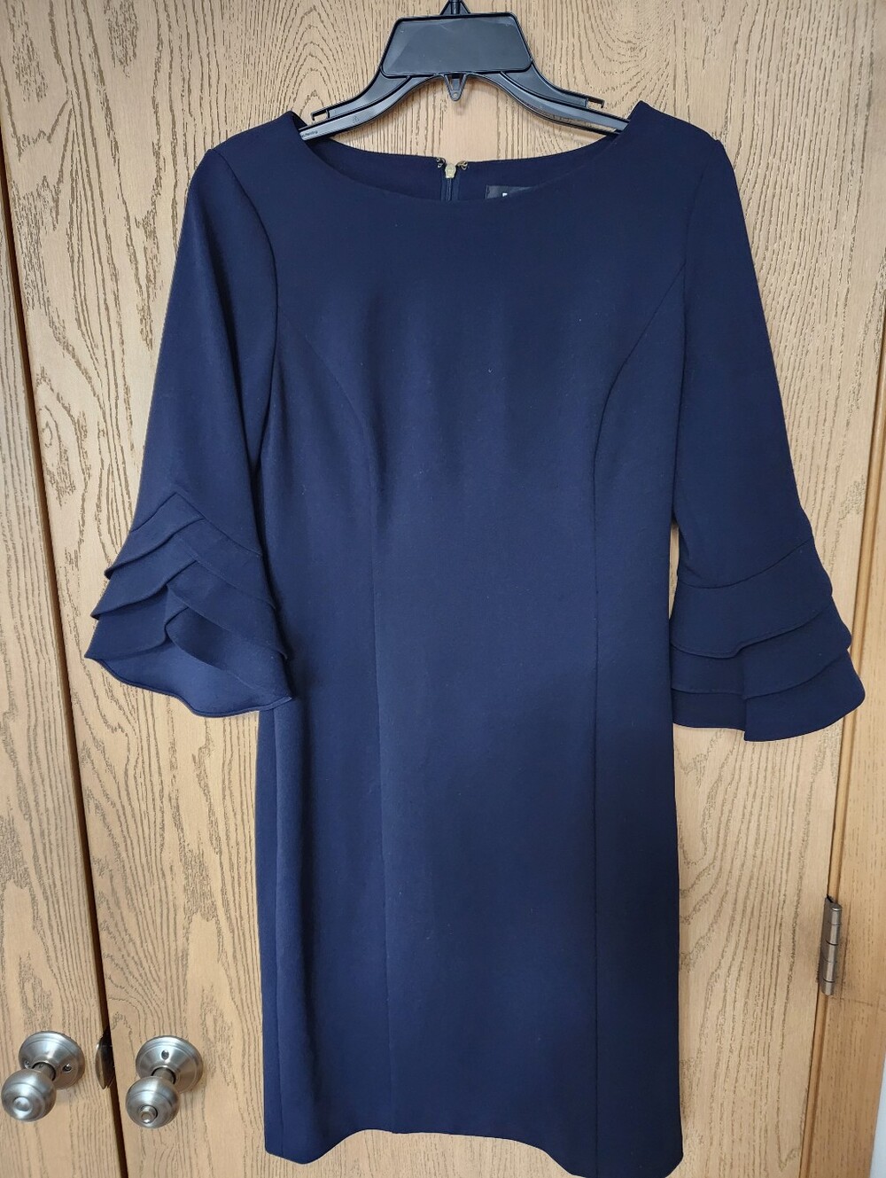 DKNY Navy Ruffle-Sleeve Sheath Dress